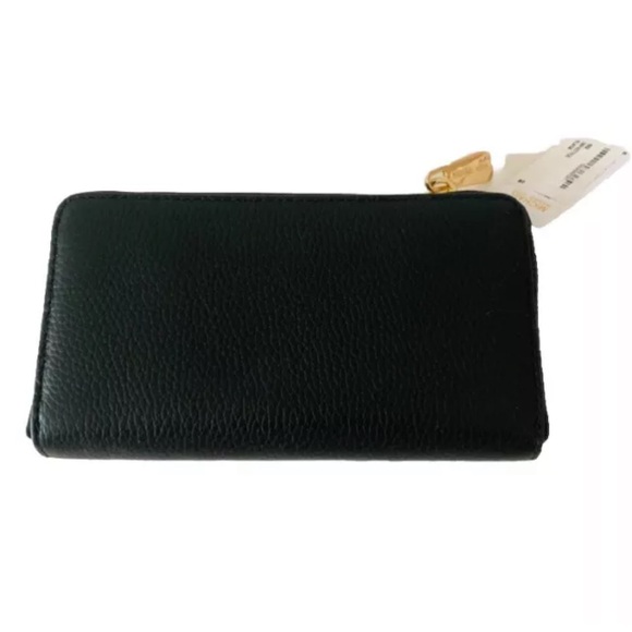 Michael Kors Genuine Leather Jet Set Zip Around Wallet Black Gold Tone Hardware - Picture 2 of 10